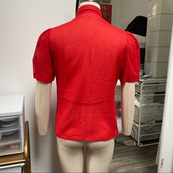 Vintage Red and Black Polka Dot Puff Sleeve Blouse - Picture 4 of 8